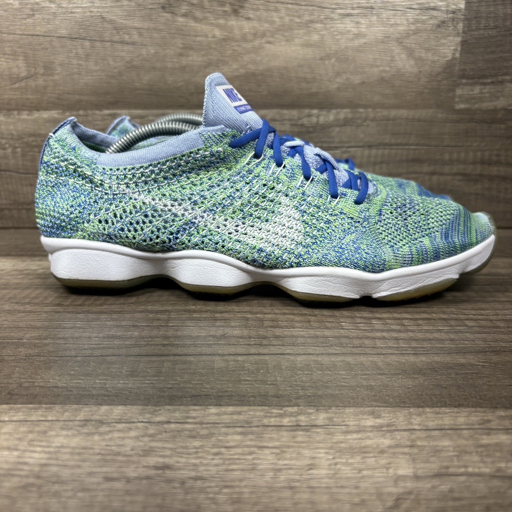 Nike Flyknit Zoom Green Blue Womens US Size 10.5 698616-403 Running Shoes